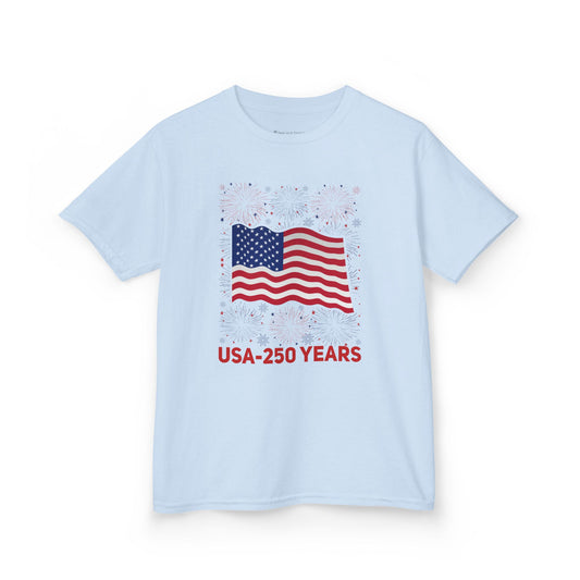Kids' USA 250 Years Fireworks Birthday T-shirt - 12 colors