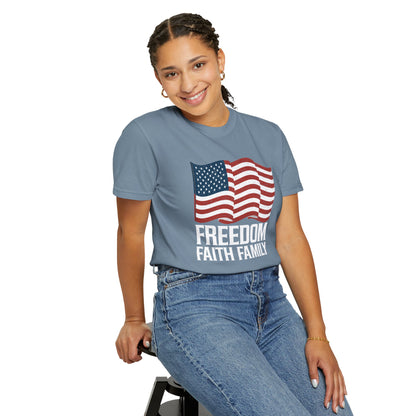 Patriotic Freedom Faith Family T-shirt - 17 colors