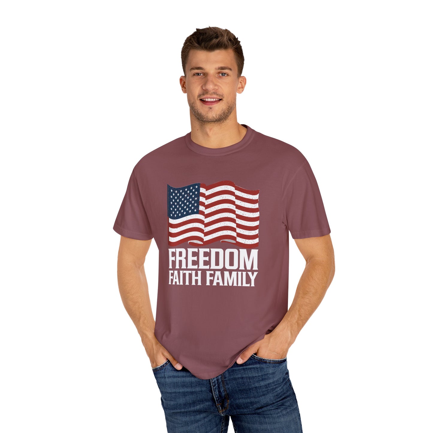 Patriotic Freedom Faith Family T-shirt - 17 colors