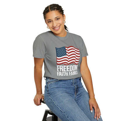 Patriotic Freedom Faith Family T-shirt - 17 colors