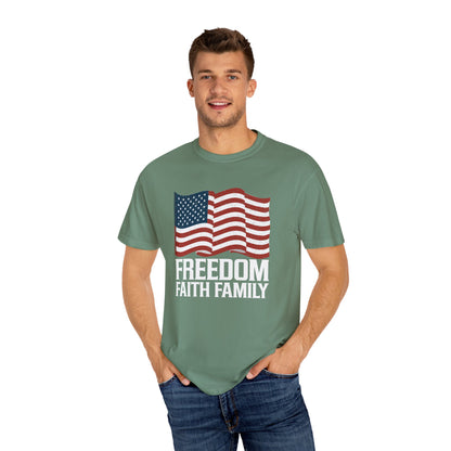 Patriotic Freedom Faith Family T-shirt - 17 colors