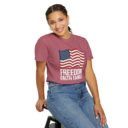 Patriotic Freedom Faith Family T-shirt - 17 colors