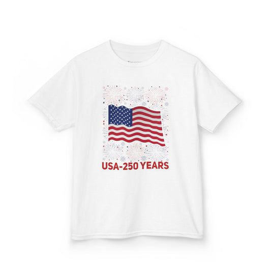 Kids' USA 250 Years Fireworks Birthday T-shirt - 12 colors