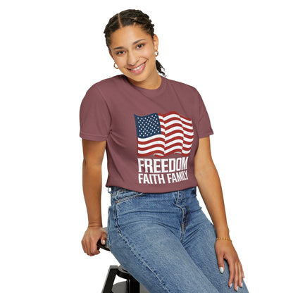 Patriotic Freedom Faith Family T-shirt - 17 colors